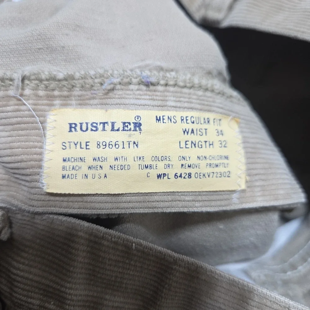 Vintage 80s Rustler Corduroy Pants Mens 32x30 Tan Beige Wide Wale USA Made‎